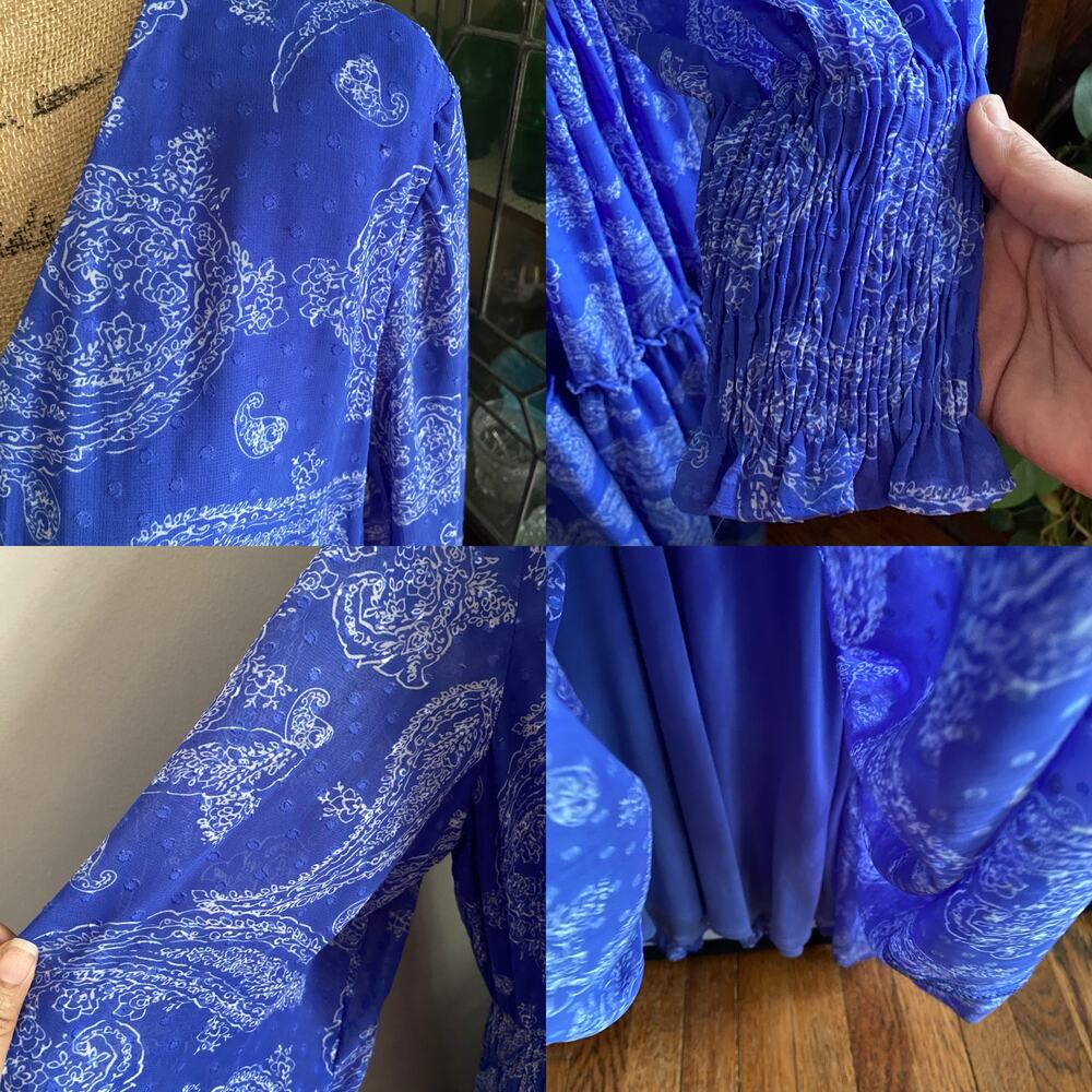 Taylor Periwinkle Blue Paisley Tiered Maxi Dress Swiss Dot Boho 18W - Picture 16 of 17